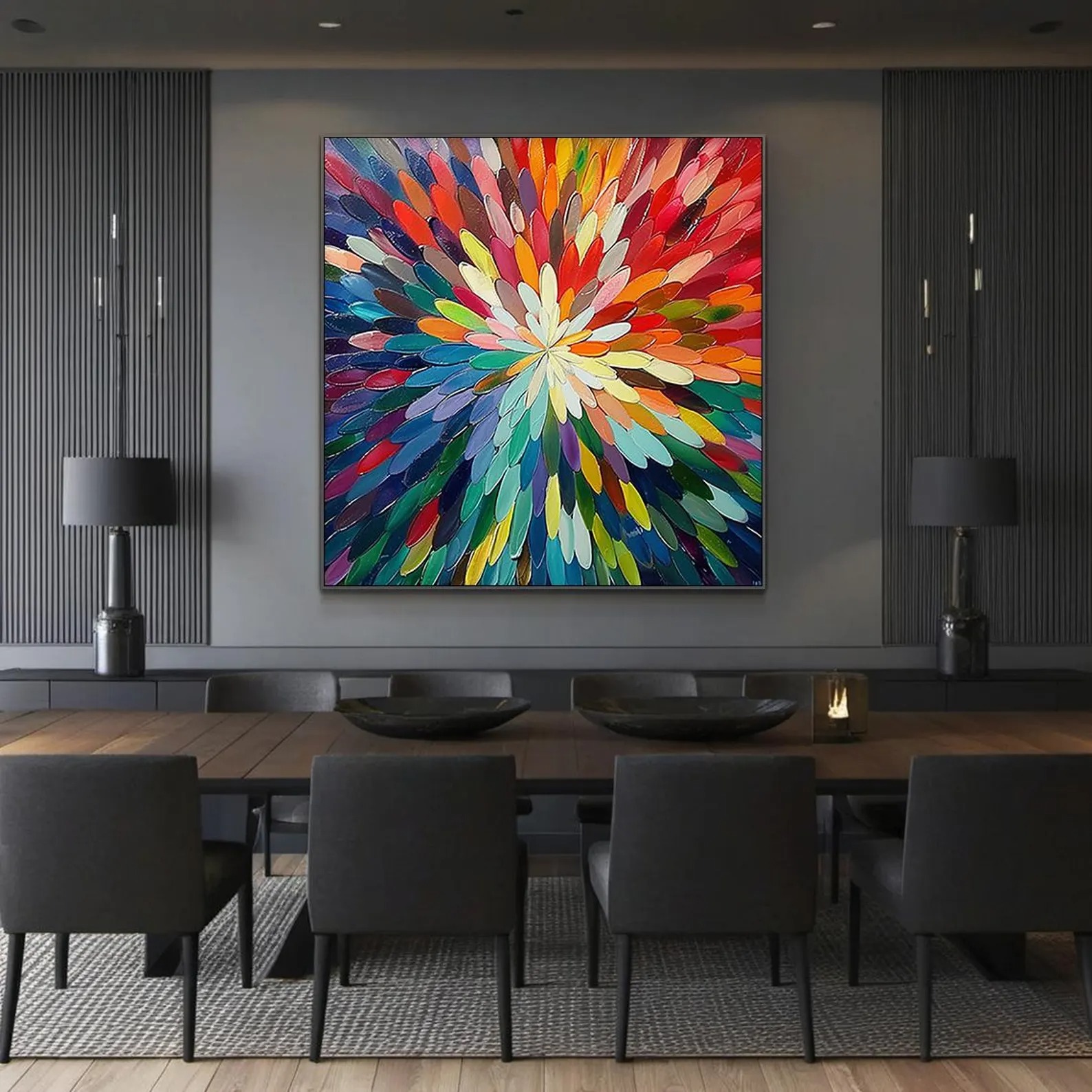 Radiant Bloom - Large Textured Abstract Wall Art Colorful Burst Painting