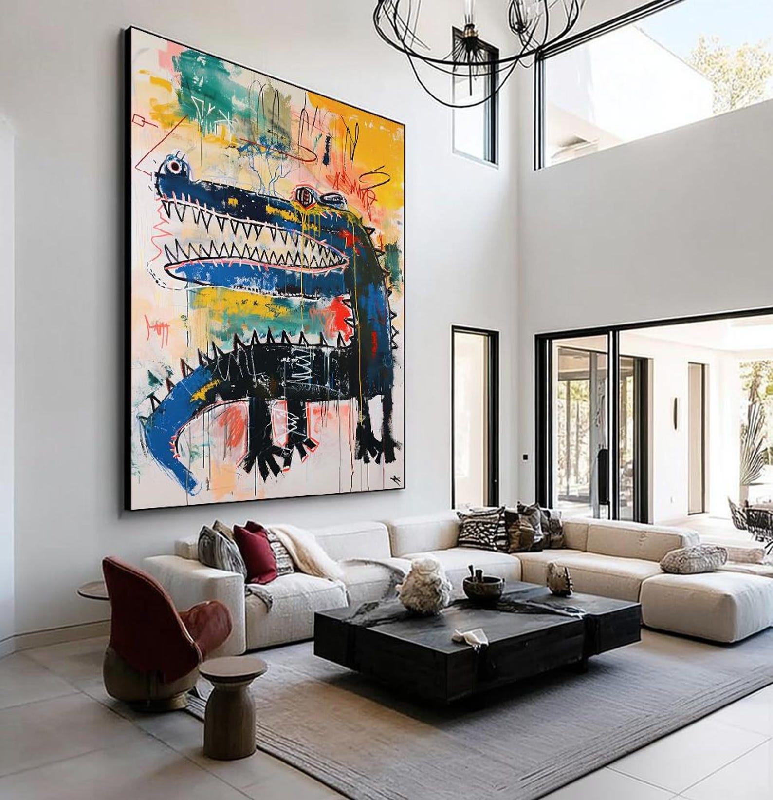 Graffiti Crocodile Wall Art – Abstract Pop Art Animal Canvas Painting for Living Room Décor