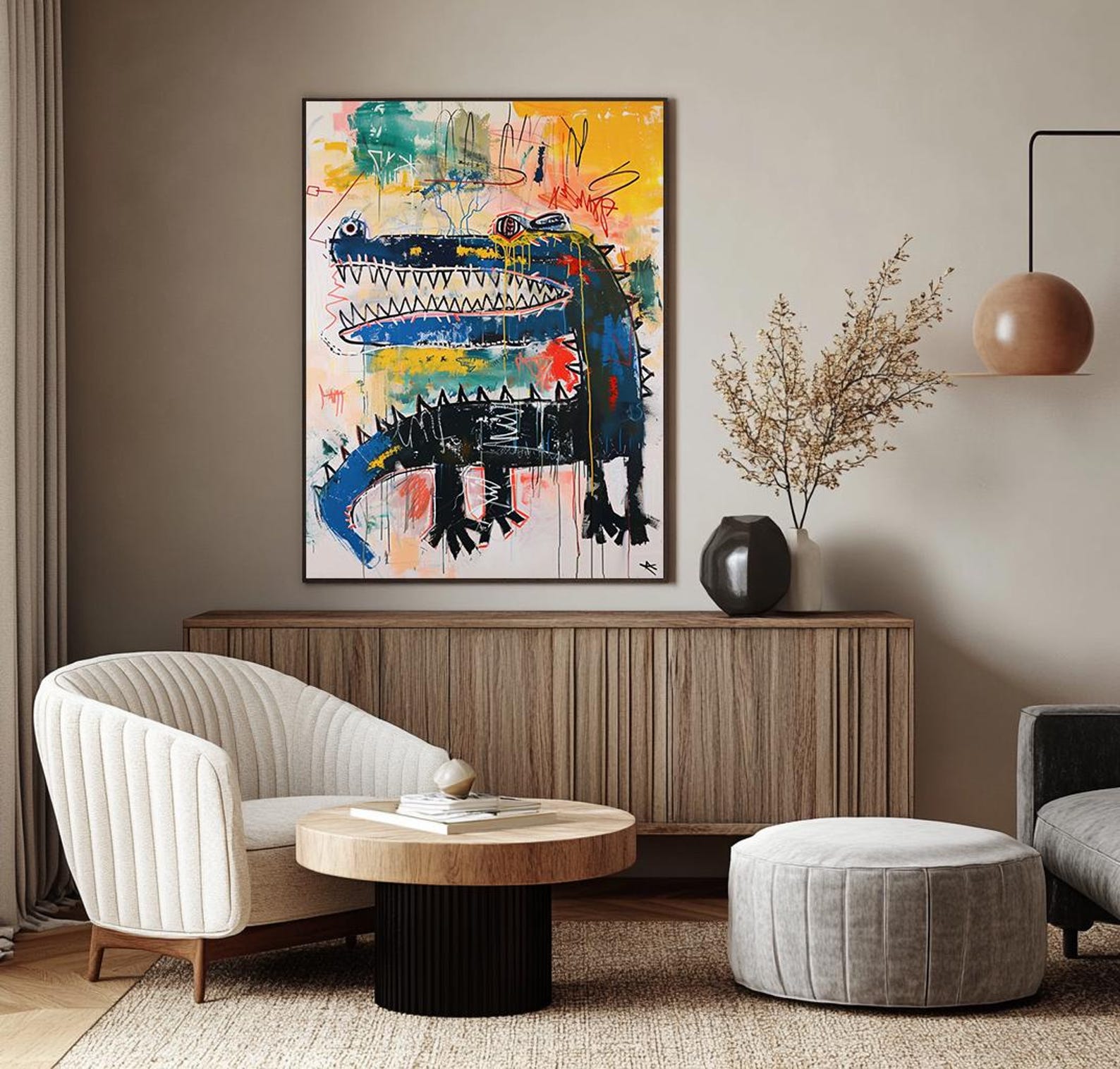 Graffiti Crocodile Wall Art – Abstract Pop Art Animal Canvas Painting for Living Room Décor