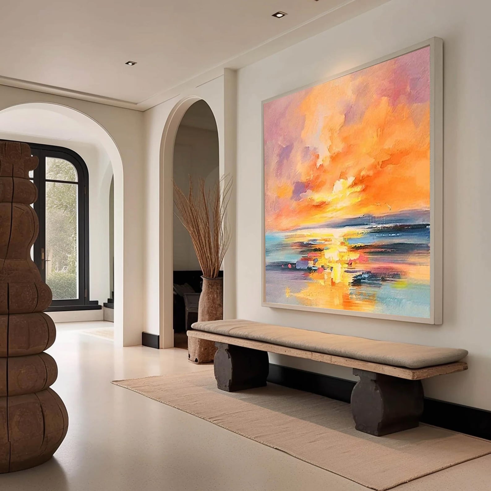 Sunset Ocean Wall Art, Original Hand Painted Seascape Oil Painting on Canvas