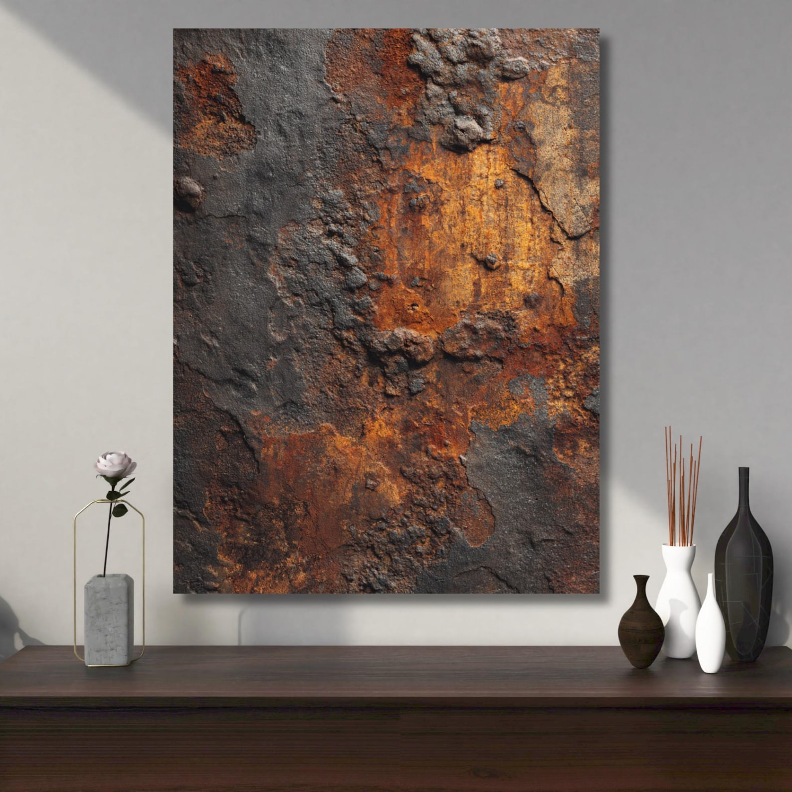 Rusted Echo – Hand-Painted Textured Industrial Abstract Wall Art