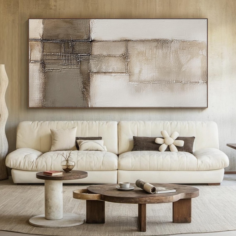 Measured Stillness - Horizontal Textured Canvas for Modern Living Room Decor