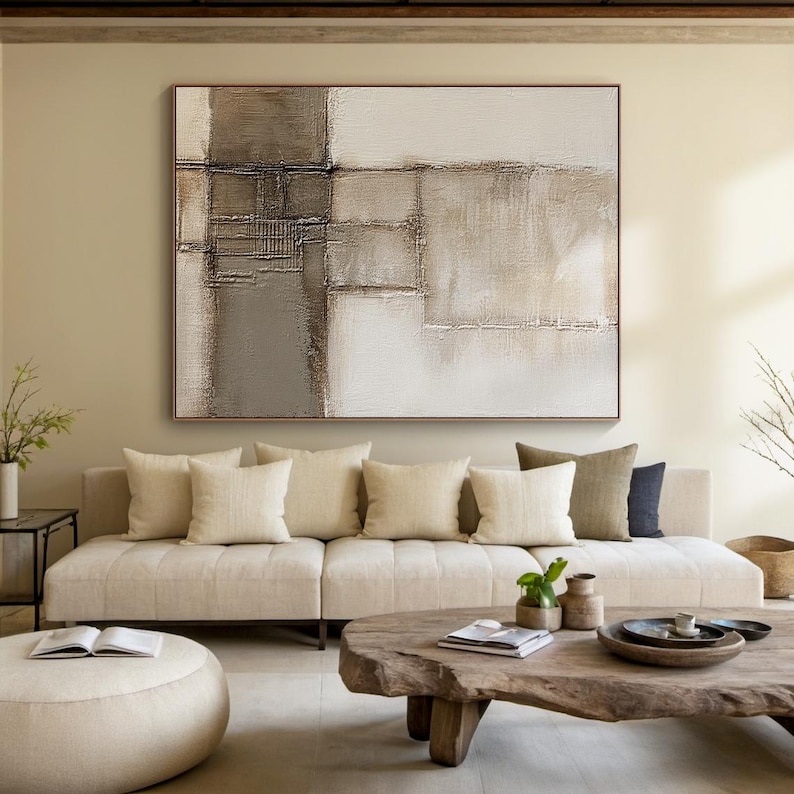 Measured Stillness - Horizontal Textured Canvas for Modern Living Room Decor