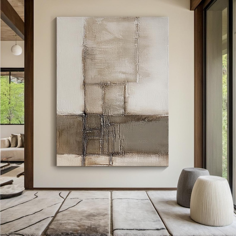 Measured Stillness - Horizontal Textured Canvas for Modern Living Room Decor