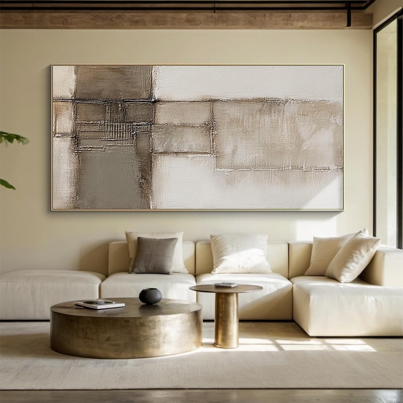 Measured Stillness - Horizontal Textured Canvas for Modern Living Room Decor