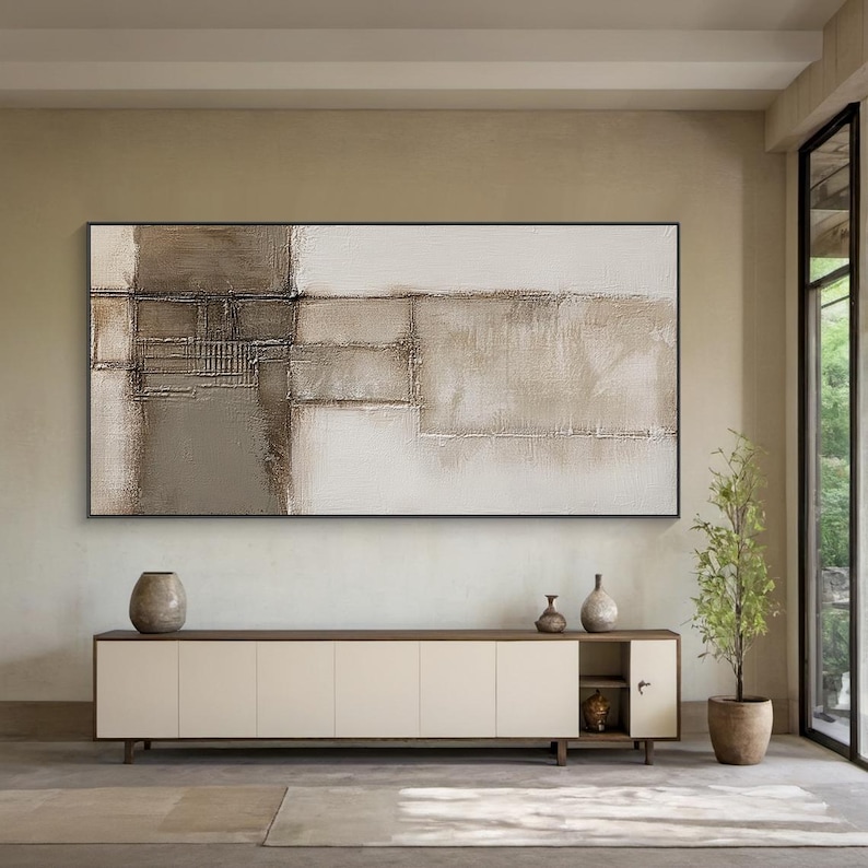 Measured Stillness - Horizontal Textured Canvas for Modern Living Room Decor