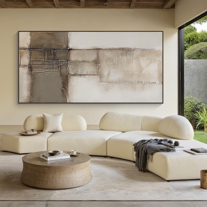 Measured Stillness - Horizontal Textured Canvas for Modern Living Room Decor