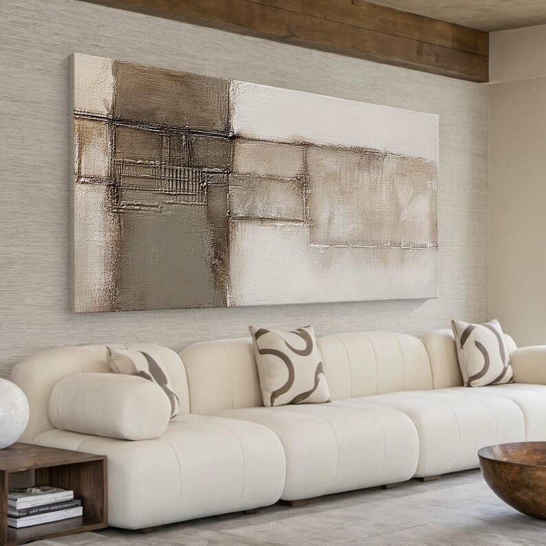 Measured Stillness - Horizontal Textured Canvas for Modern Living Room Decor