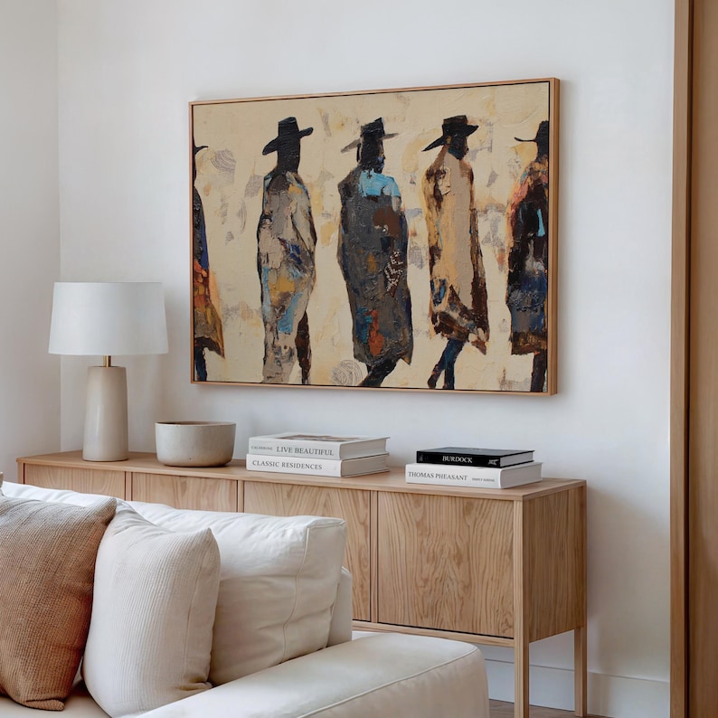 Western Walkers – Hand-Painted 3D Abstract Cowboy Canvas