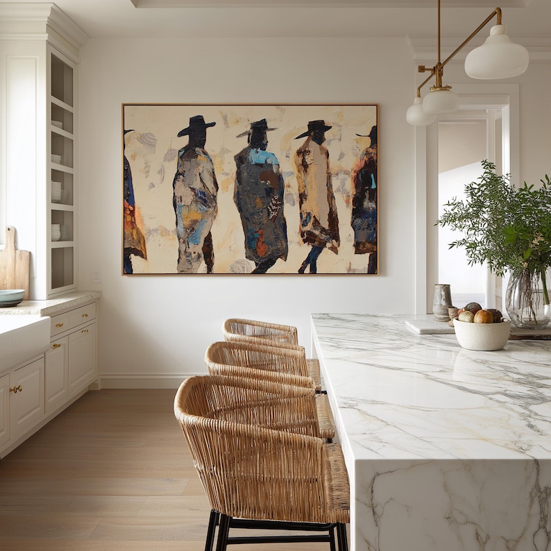 Western Walkers – Hand-Painted 3D Abstract Cowboy Canvas