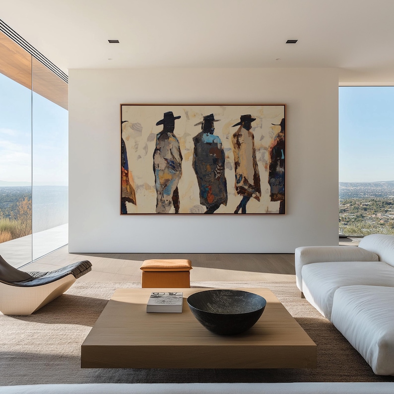 Western Walkers – Hand-Painted 3D Abstract Cowboy Canvas
