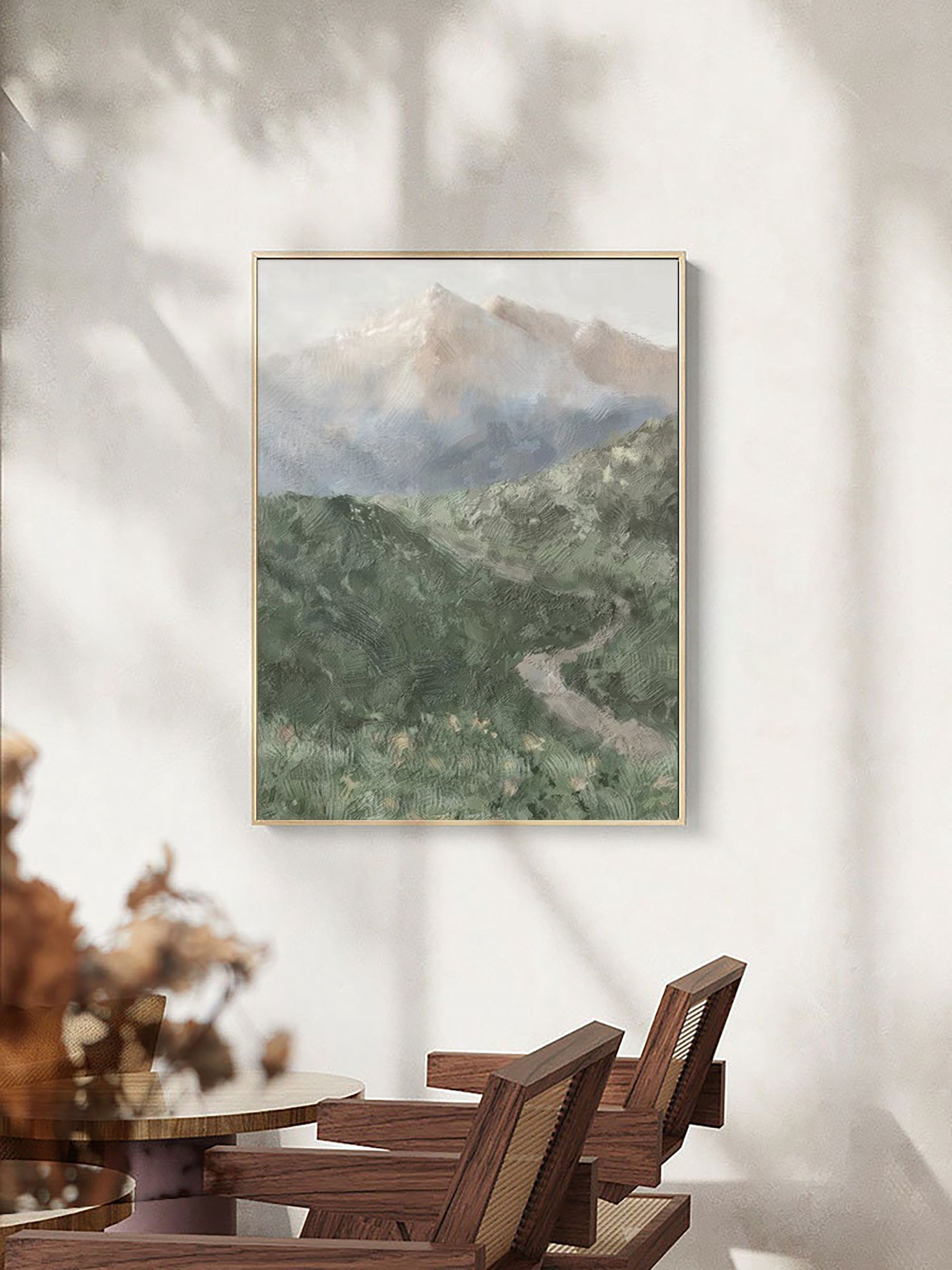 Misty Mountain Path Abstract Painting
