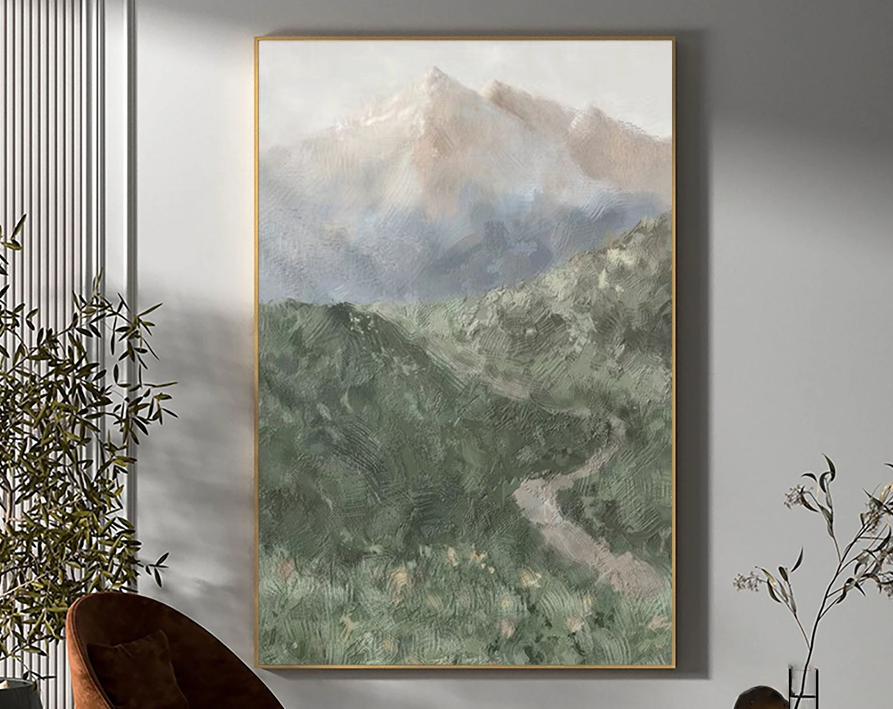Misty Mountain Path Abstract Painting