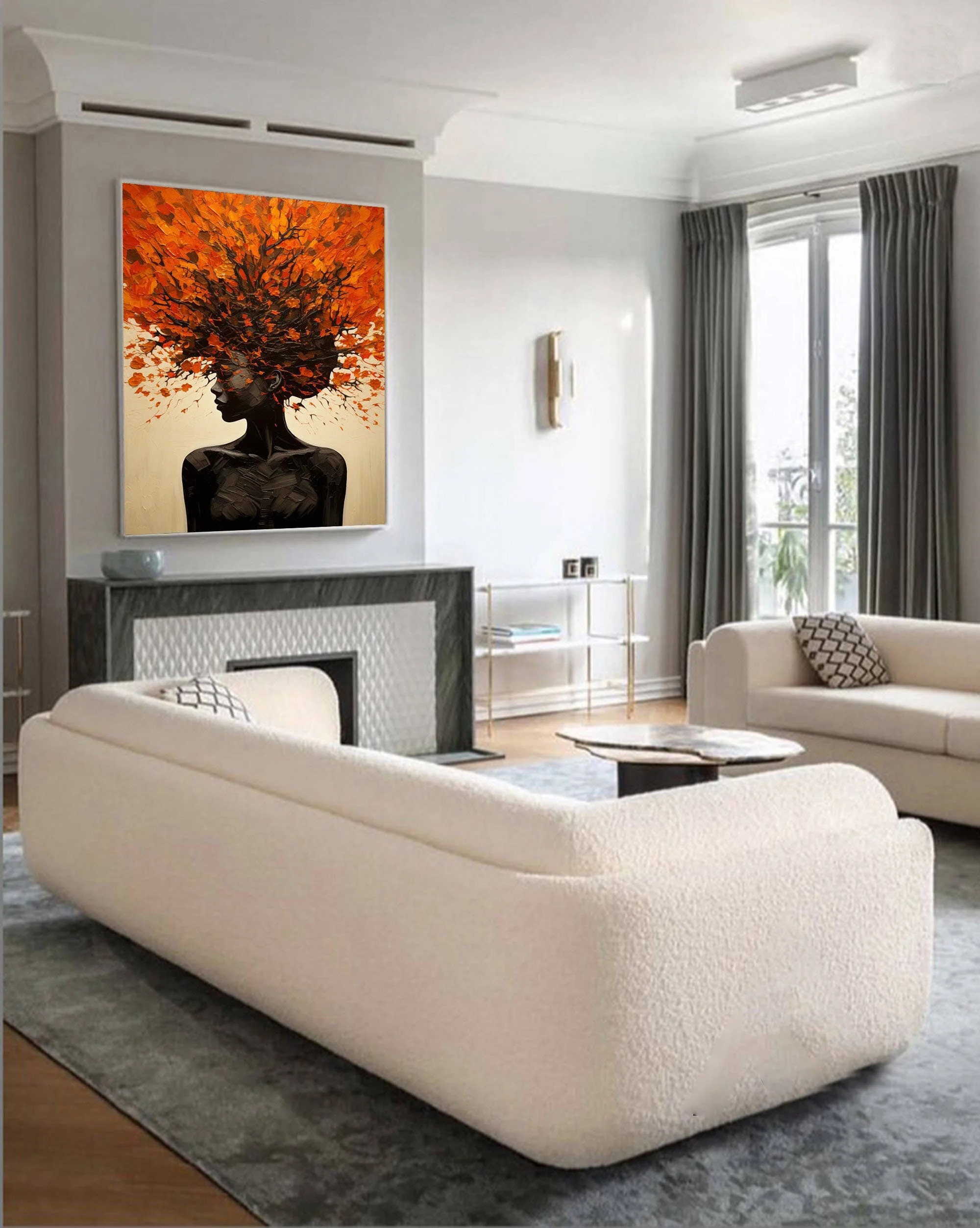Autumn Bloom – Textured Woman with Tree Hair Canvas Art
