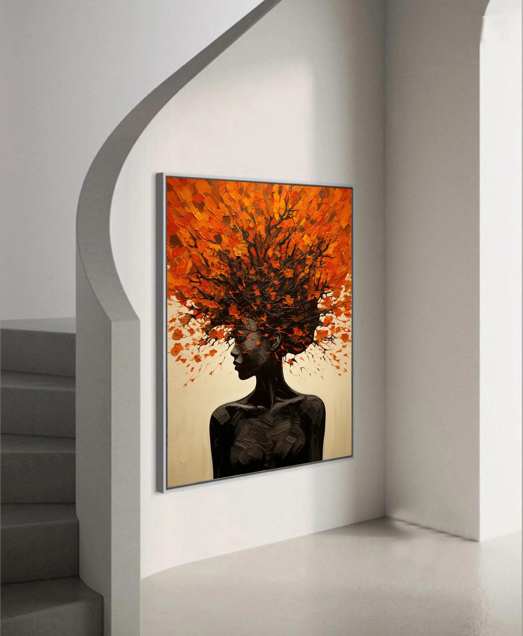 Autumn Bloom – Textured Woman with Tree Hair Canvas Art