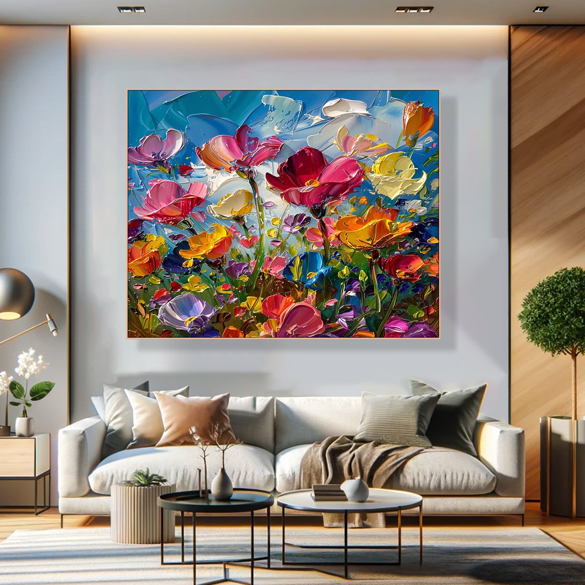 Vibrant Floral Abstract Oil Painting Textured Canvas Wall Art