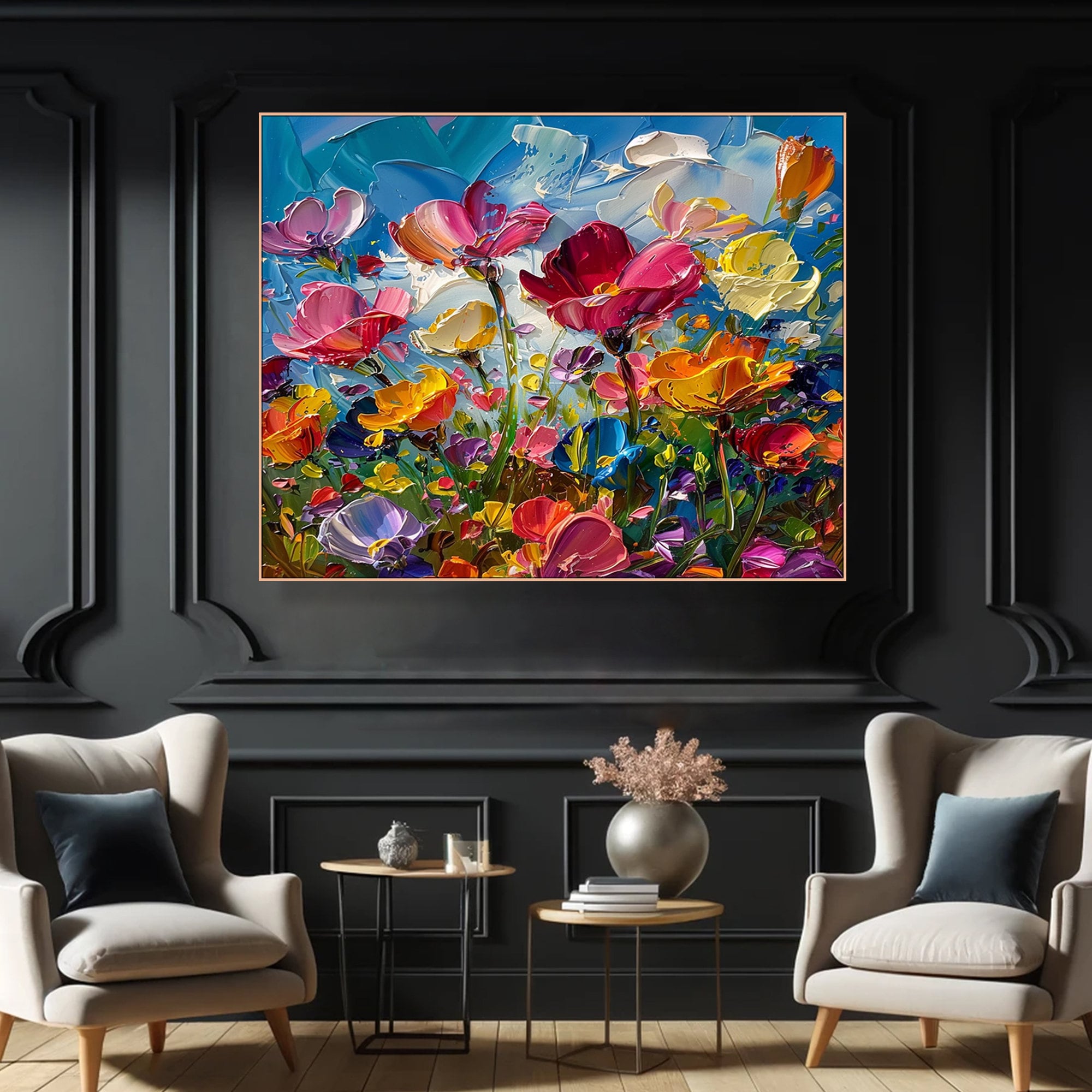 Vibrant Floral Abstract Oil Painting Textured Canvas Wall Art