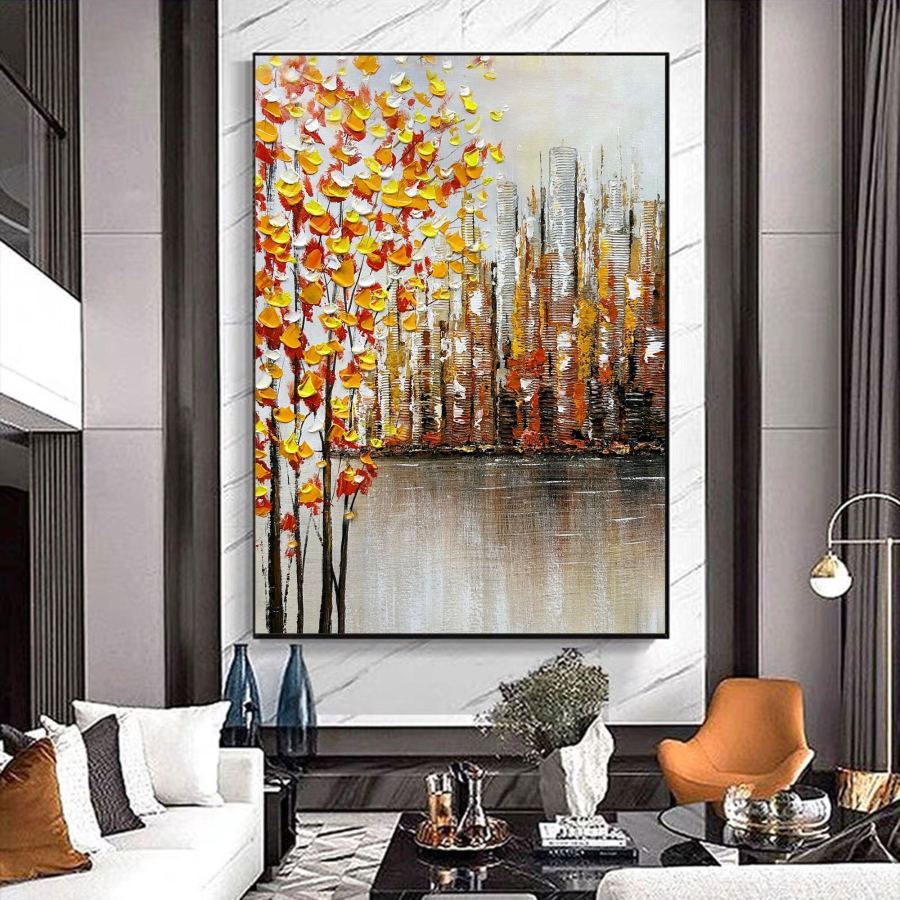 Abstract City Oil Painting On Canvas Large Texture Modern Autumn Art ...
