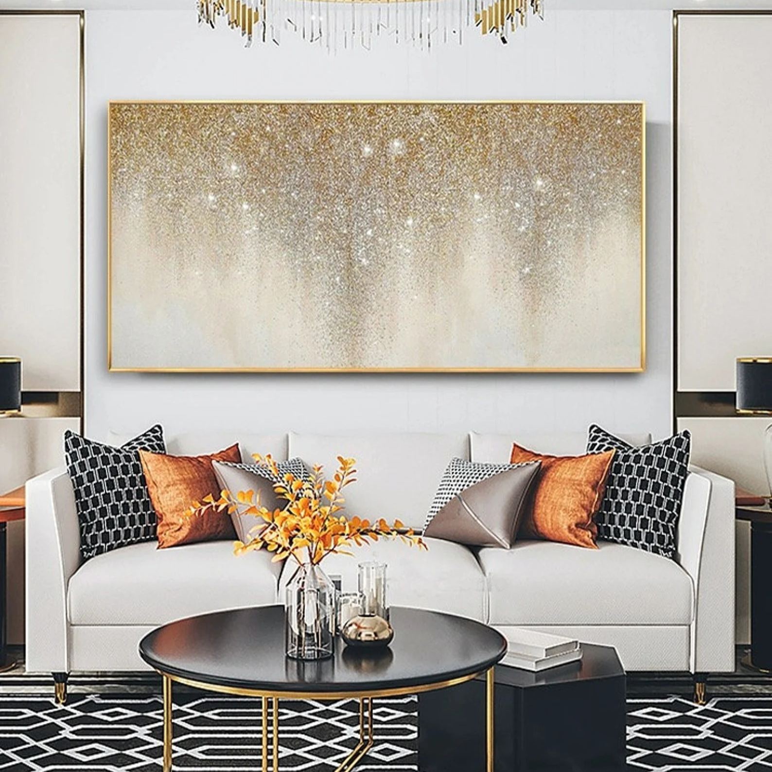 Shimmering Veil – Abstract Gold Gradient Wall Art