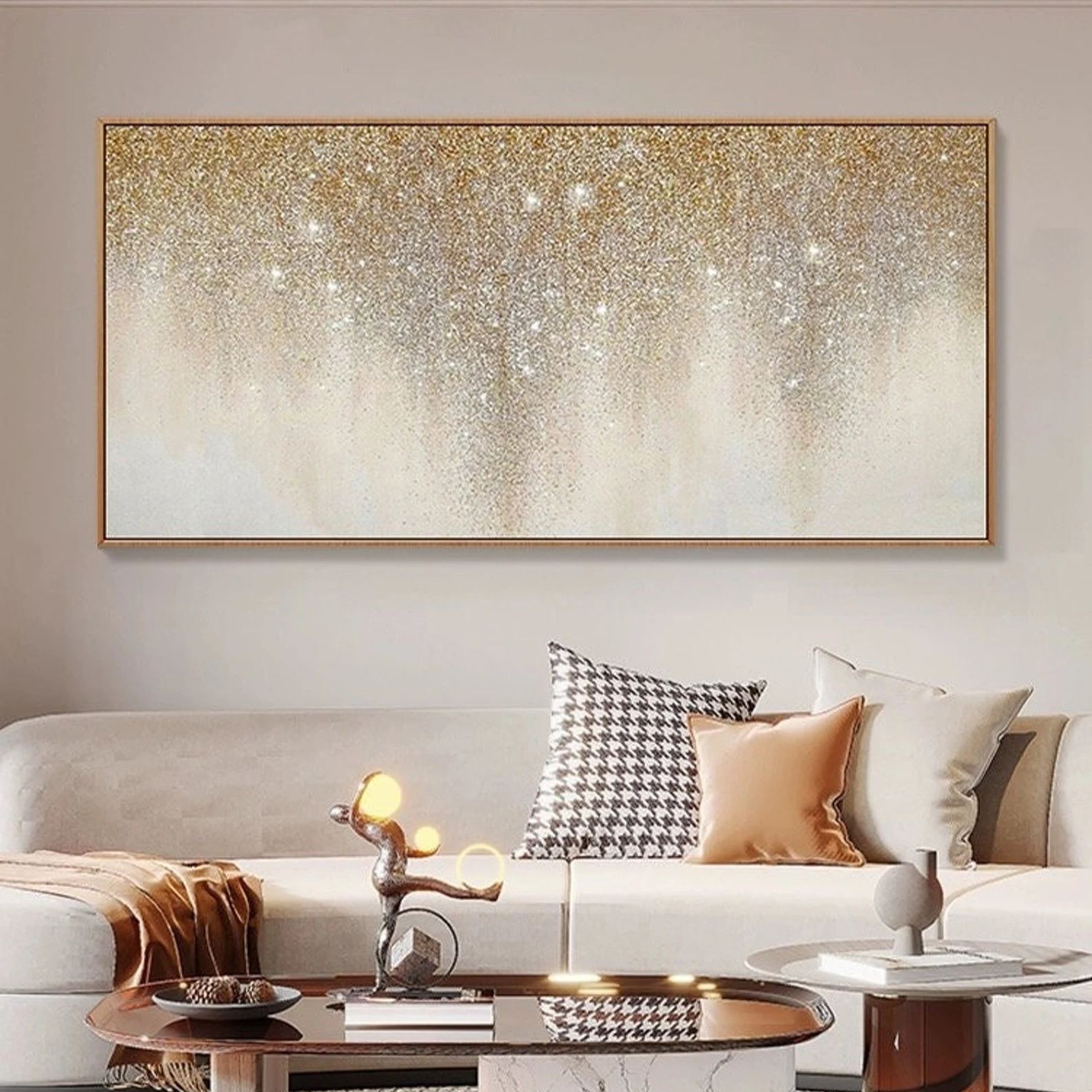 Shimmering Veil – Abstract Gold Gradient Wall Art