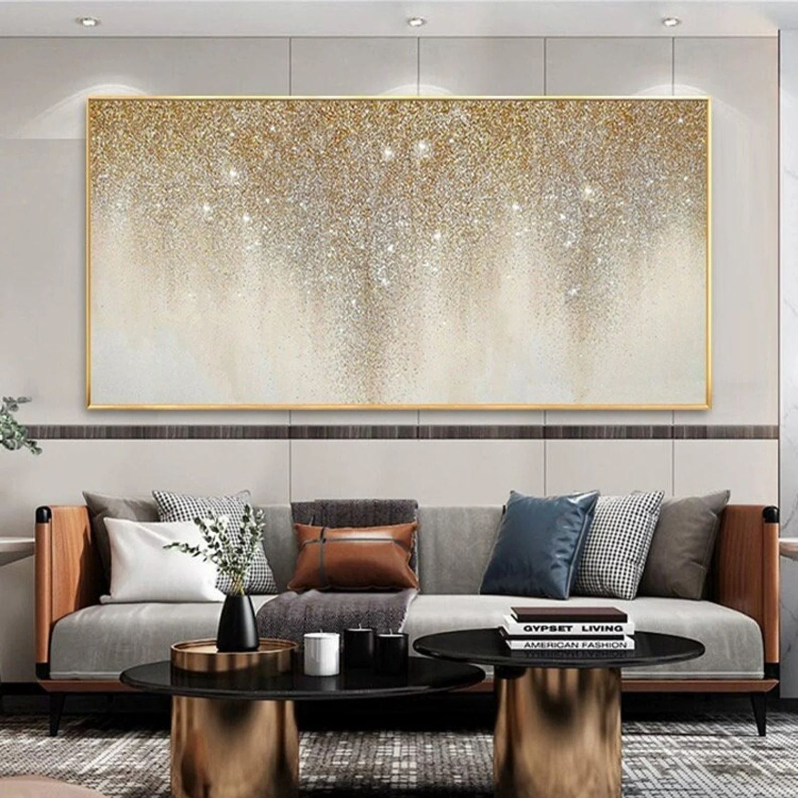 Shimmering Veil – Abstract Gold Gradient Wall Art