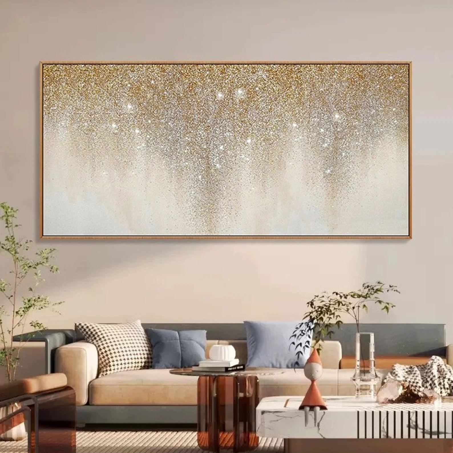 Shimmering Veil – Abstract Gold Gradient Wall Art