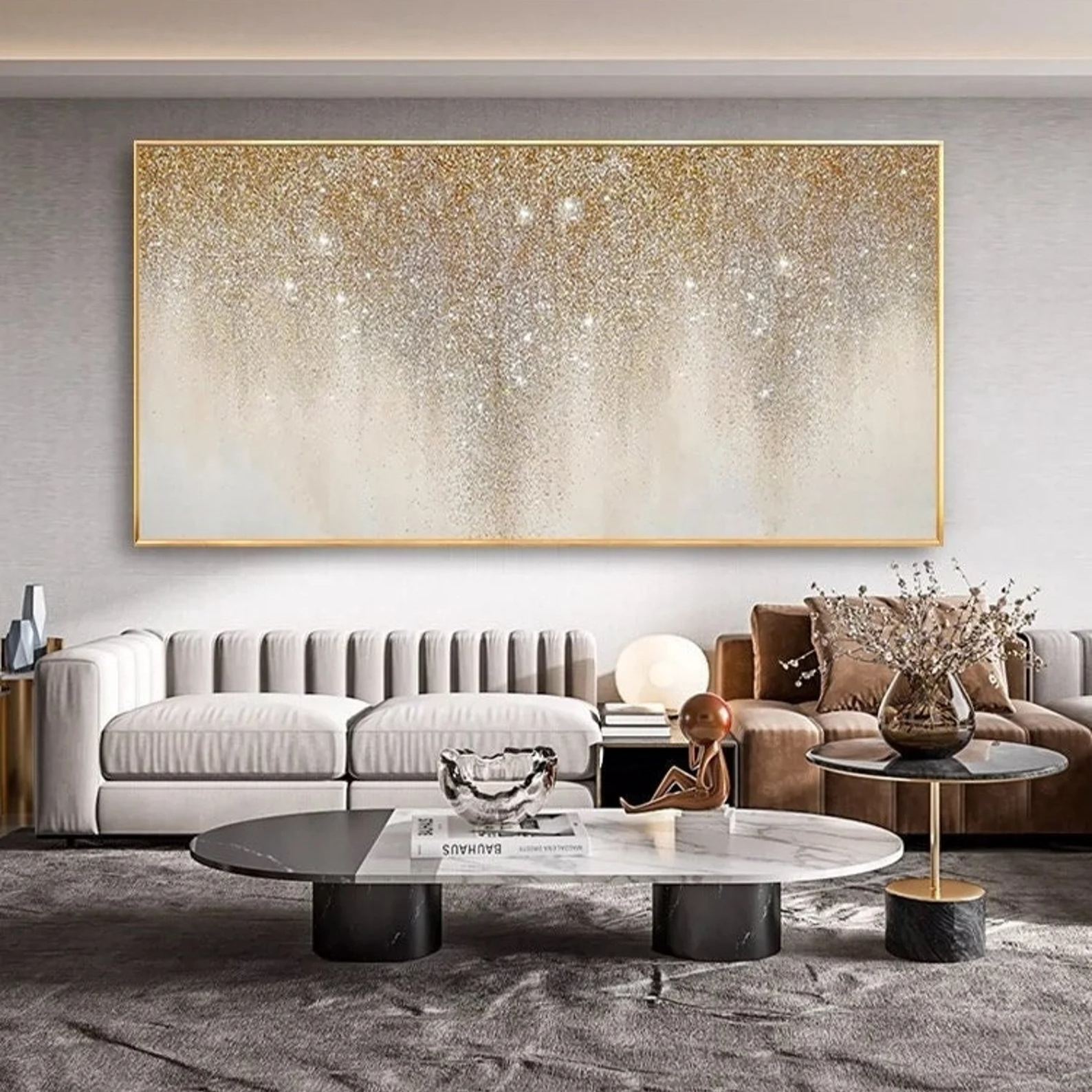 Shimmering Veil – Abstract Gold Gradient Wall Art