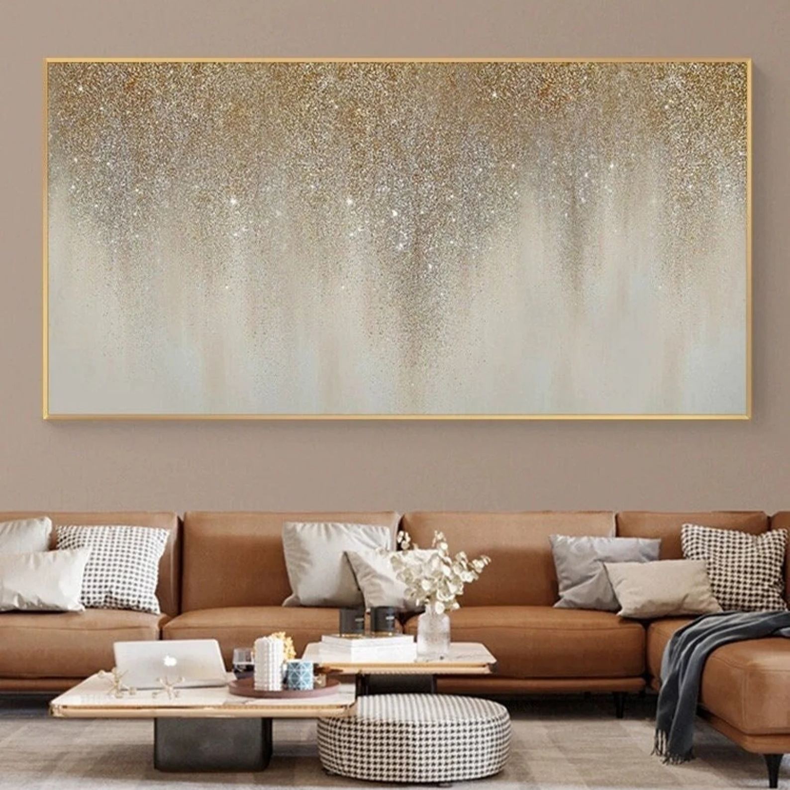 Shimmering Veil – Abstract Gold Gradient Wall Art