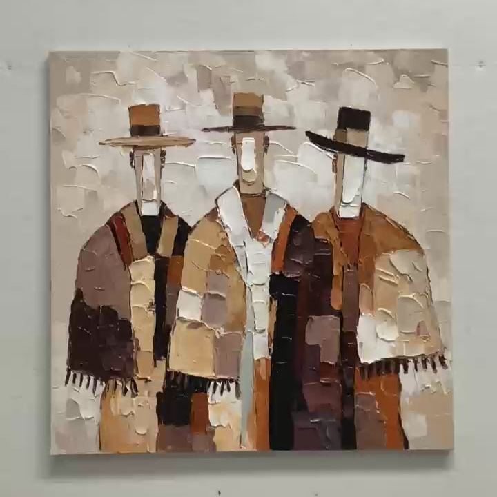 Abstract Western Figure Wall Art – Hand-Painted Textured Contemporary Canvas for Modern Interiors