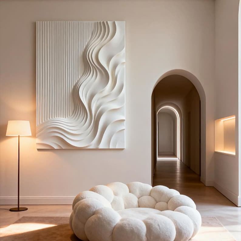 Sculpted Waves - White Textured Abstract Wall Art