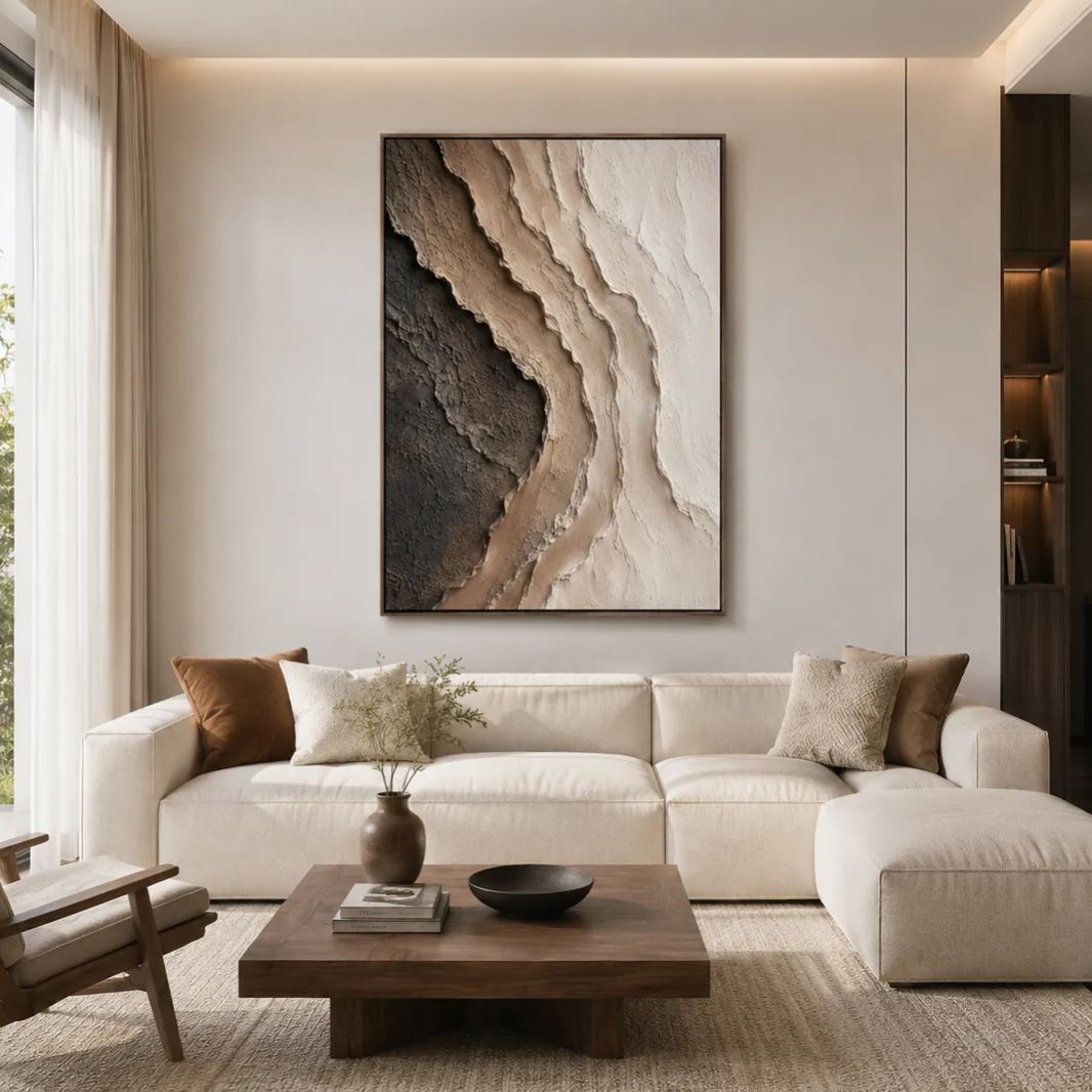 Layers of Time – Textured Abstract Canvas Wall Art, Neutral Earth Tone Painting for Modern Living Room Decor