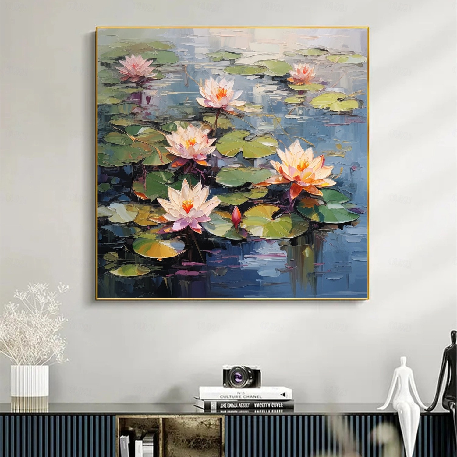 Whispering Lotus – Hand-Painted Textured Water Lily Wall Art