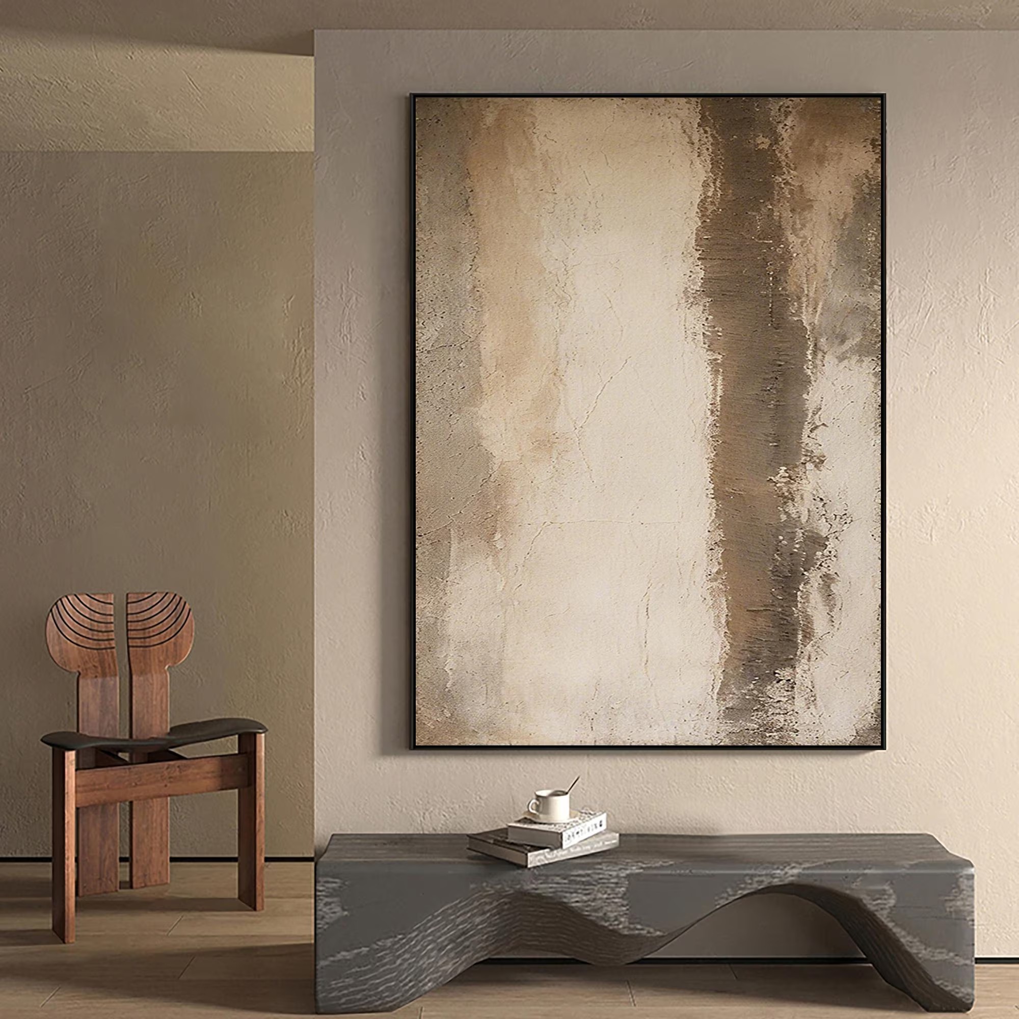 Vertical Pause – Minimalist Textured Abstract Wall Art with Quiet Structure