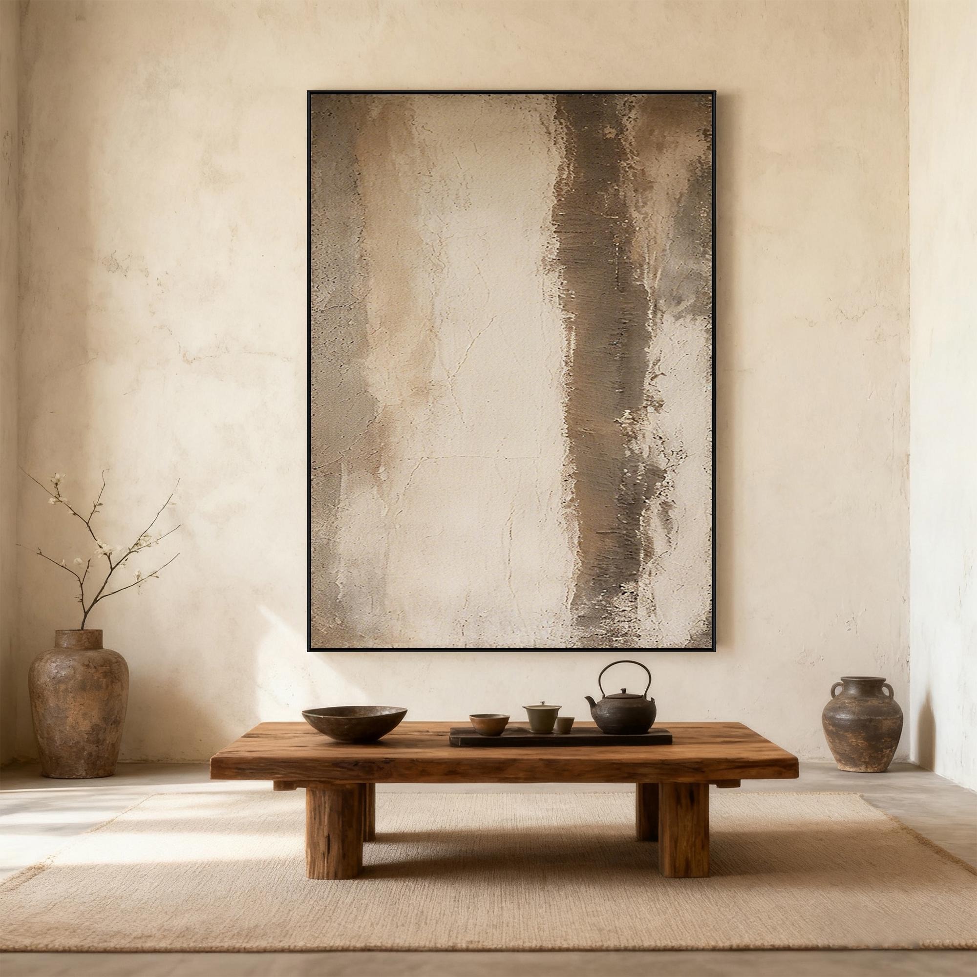 Vertical Pause – Minimalist Textured Abstract Wall Art with Quiet Structure