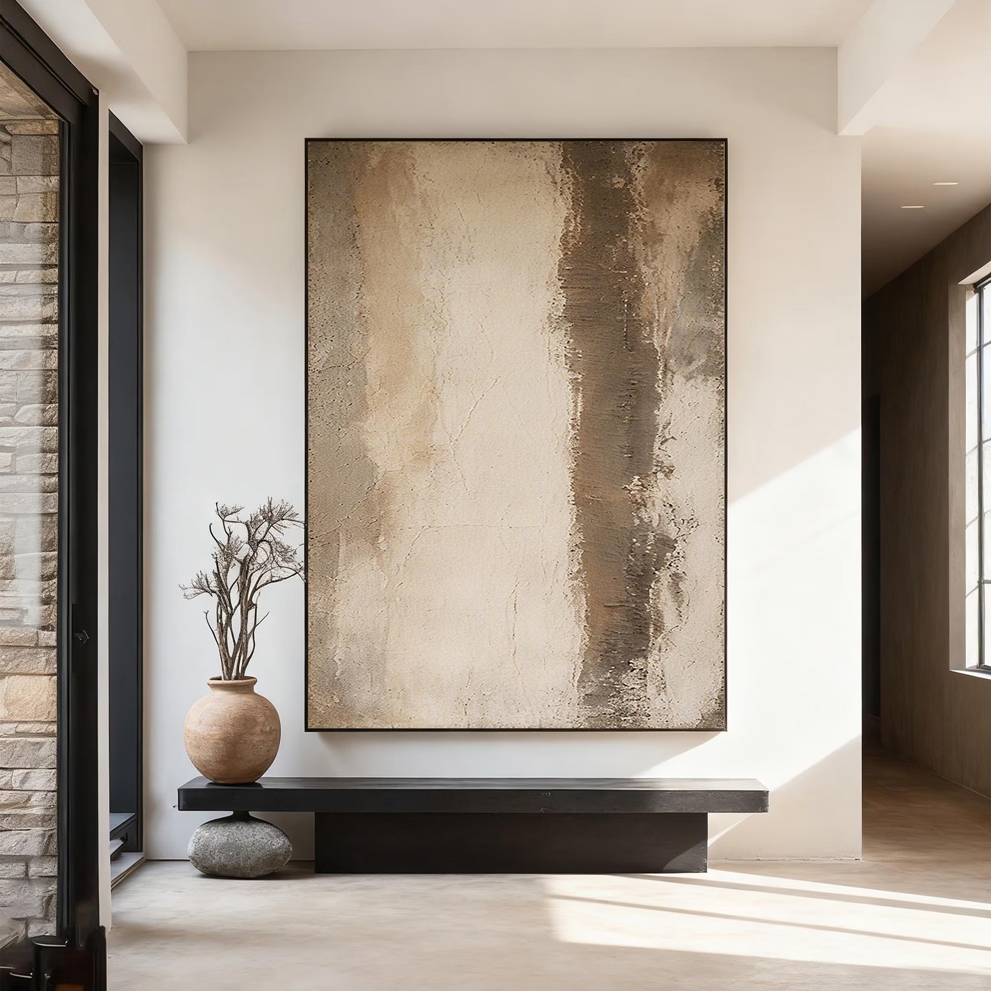 Vertical Pause – Minimalist Textured Abstract Wall Art with Quiet Structure
