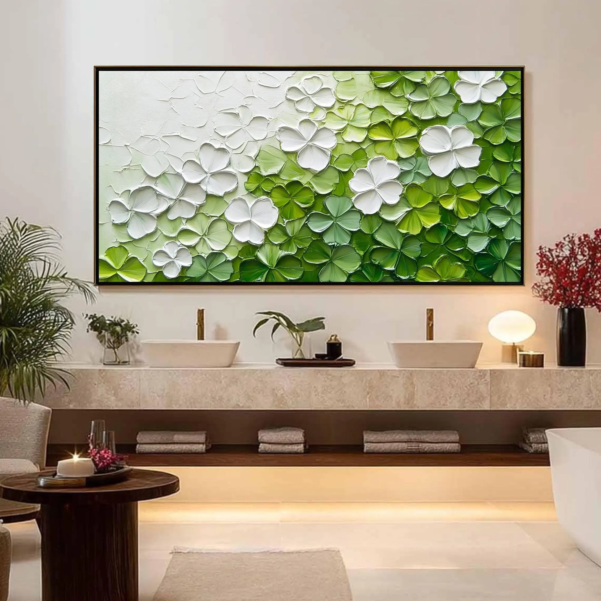 Verdant Bloom – 3D Textured Floral Abstract Painting