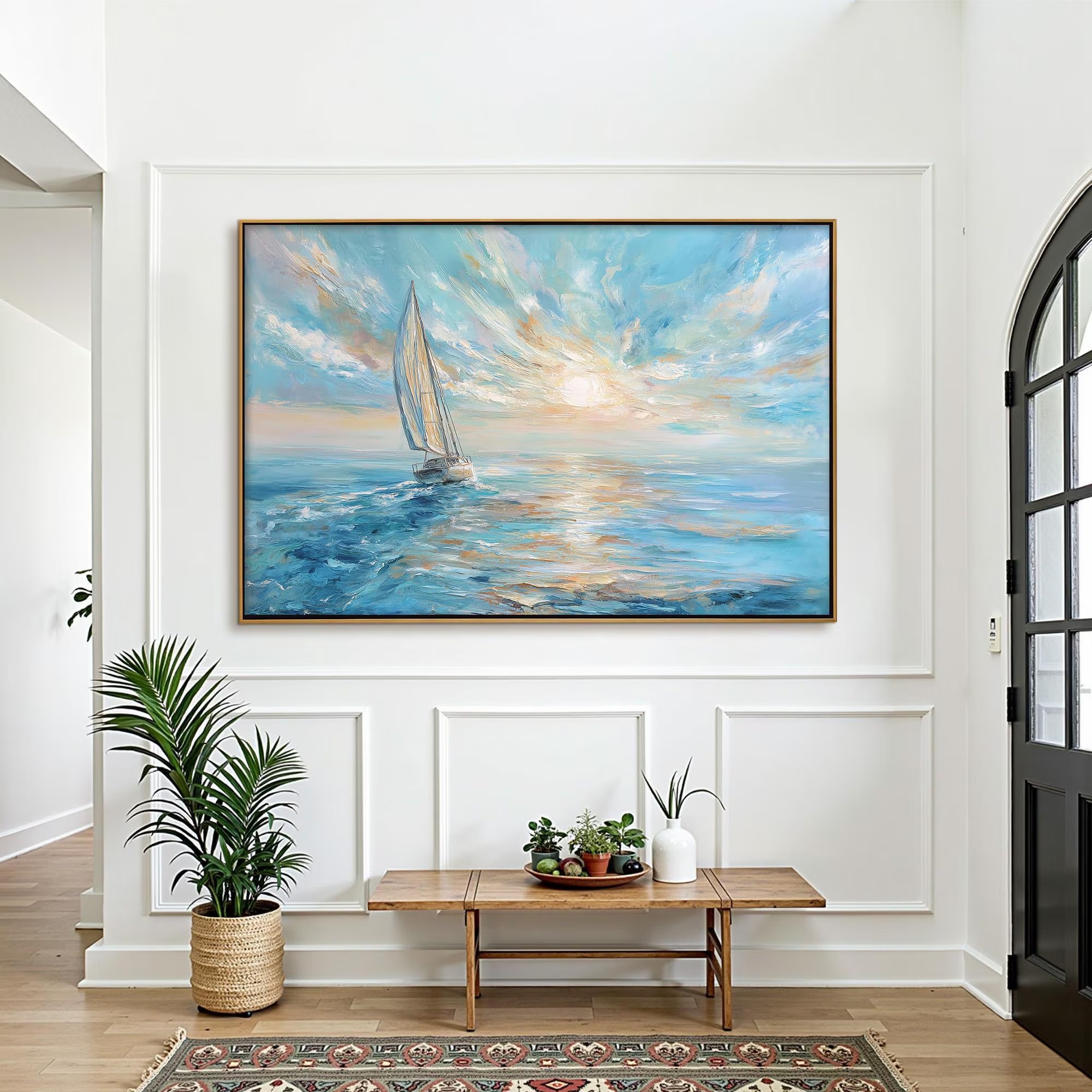 Open Tide Voyage — Hand-Painted Seascape Wall Art, Large Coastal Canvas Painting