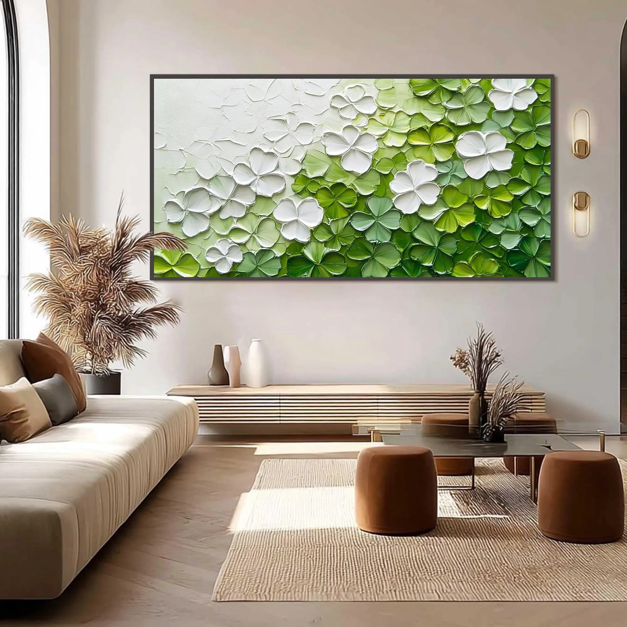 Verdant Bloom – 3D Textured Floral Abstract Painting