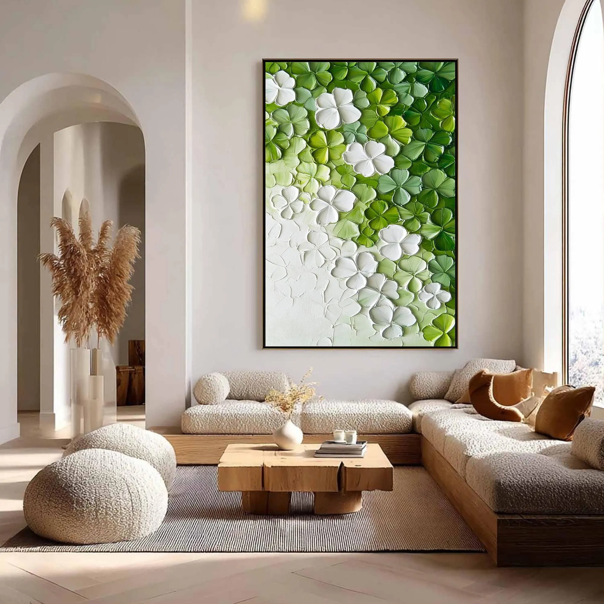 Verdant Bloom – 3D Textured Floral Abstract Painting