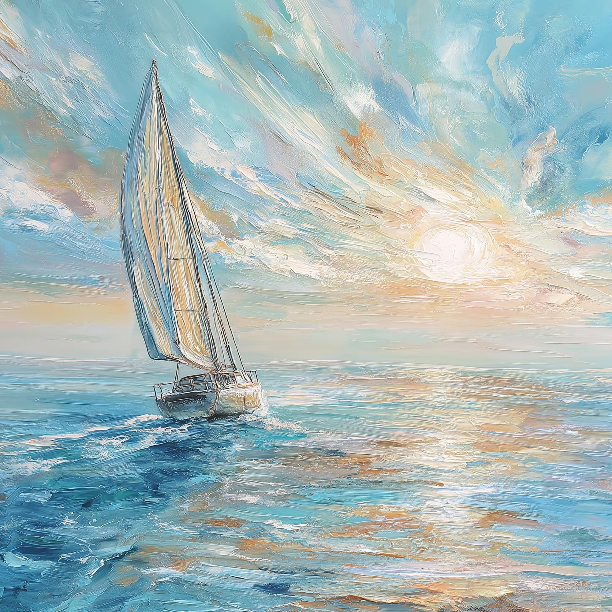 Open Tide Voyage — Hand-Painted Seascape Wall Art, Large Coastal Canvas Painting