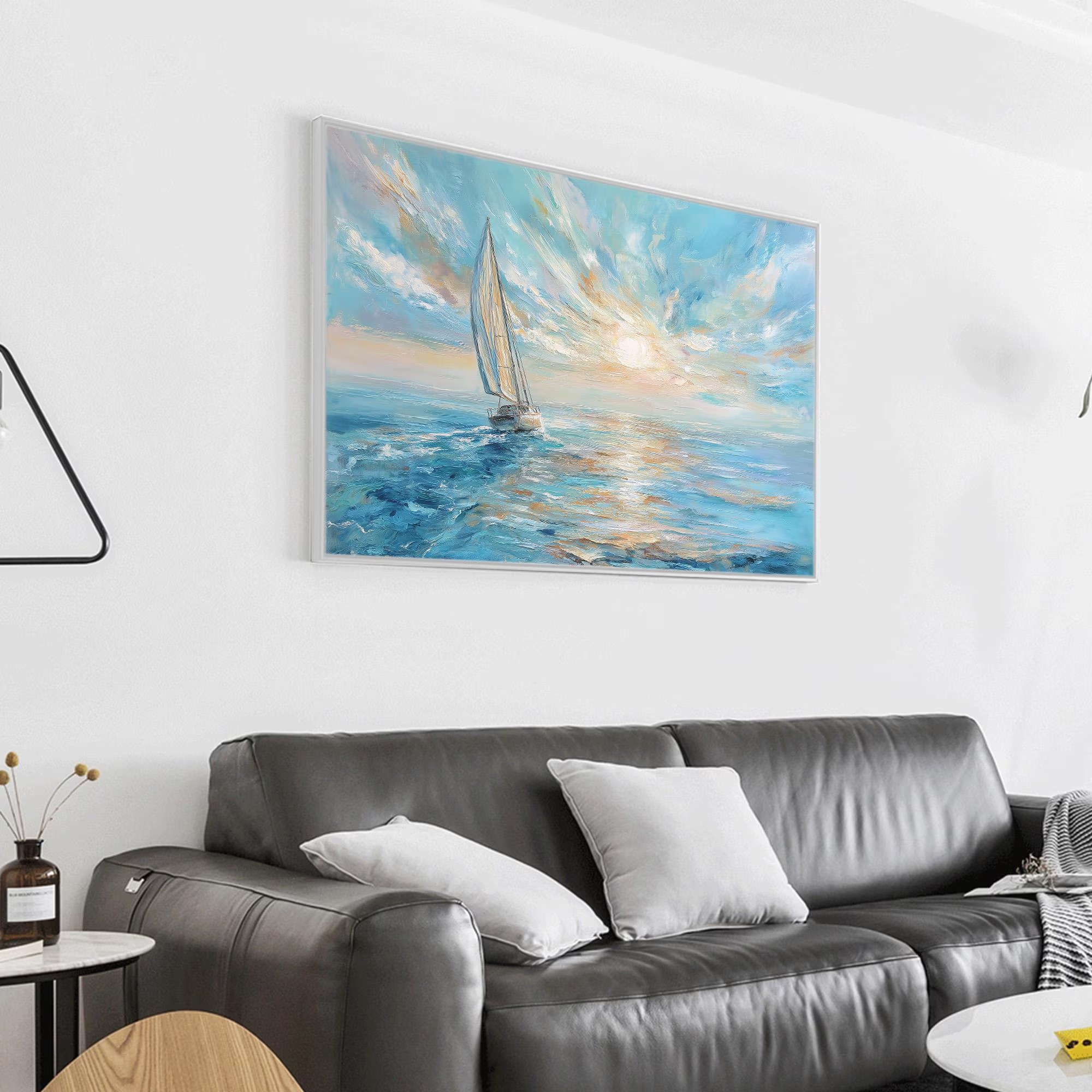 Open Tide Voyage — Hand-Painted Seascape Wall Art, Large Coastal Canvas Painting