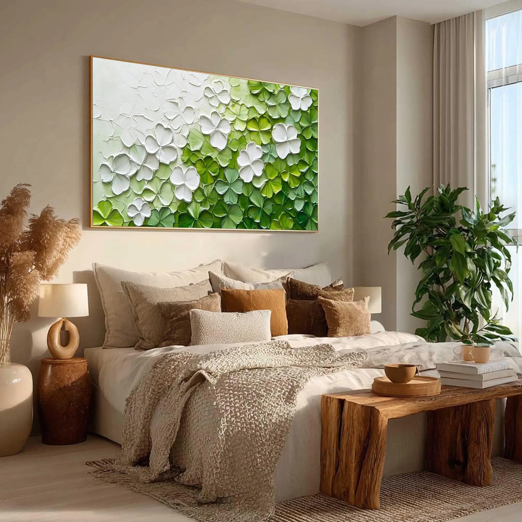 Verdant Bloom – 3D Textured Floral Abstract Painting