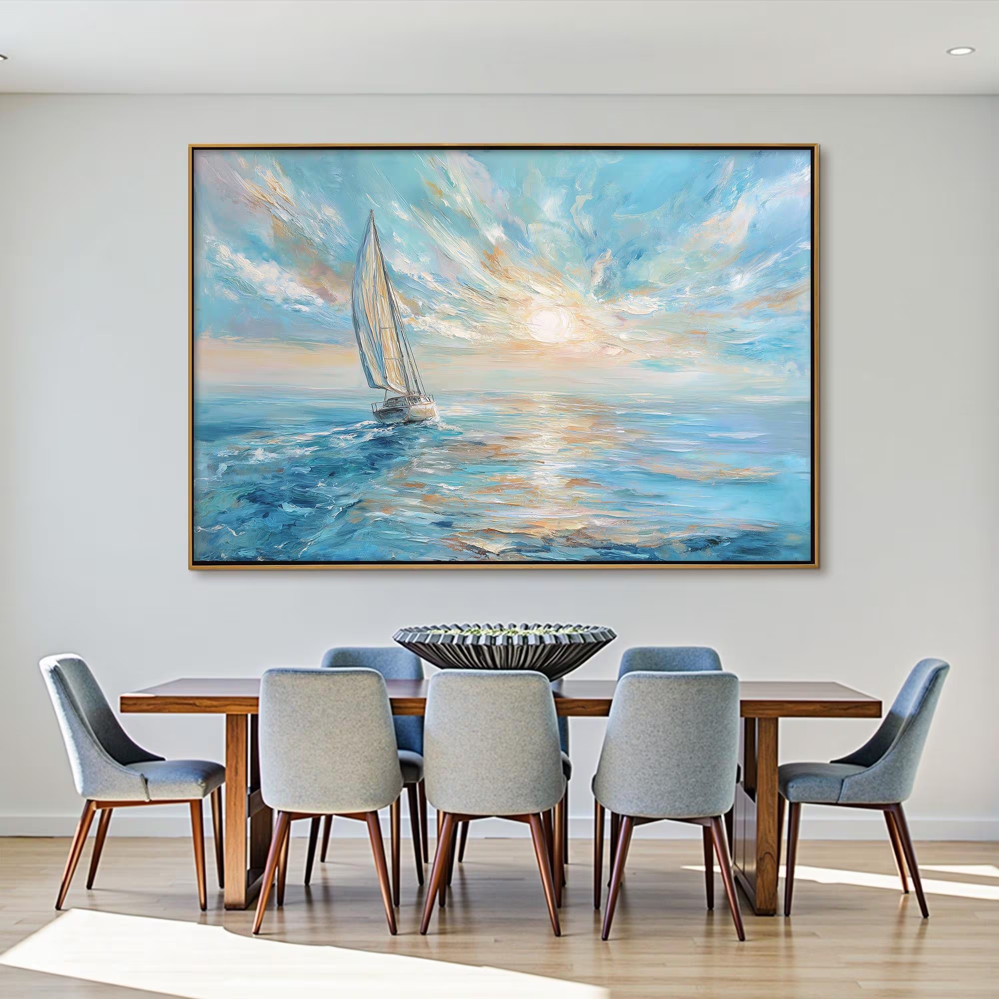Open Tide Voyage — Hand-Painted Seascape Wall Art, Large Coastal Canvas Painting