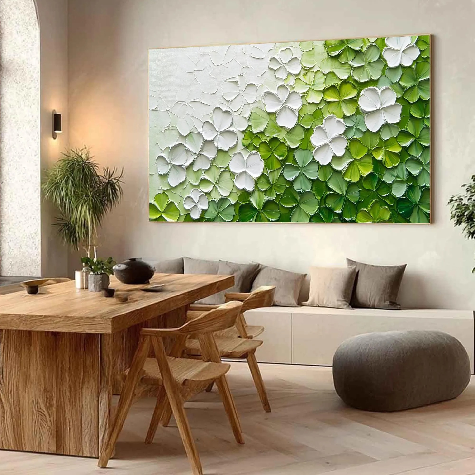 Verdant Bloom – 3D Textured Floral Abstract Painting