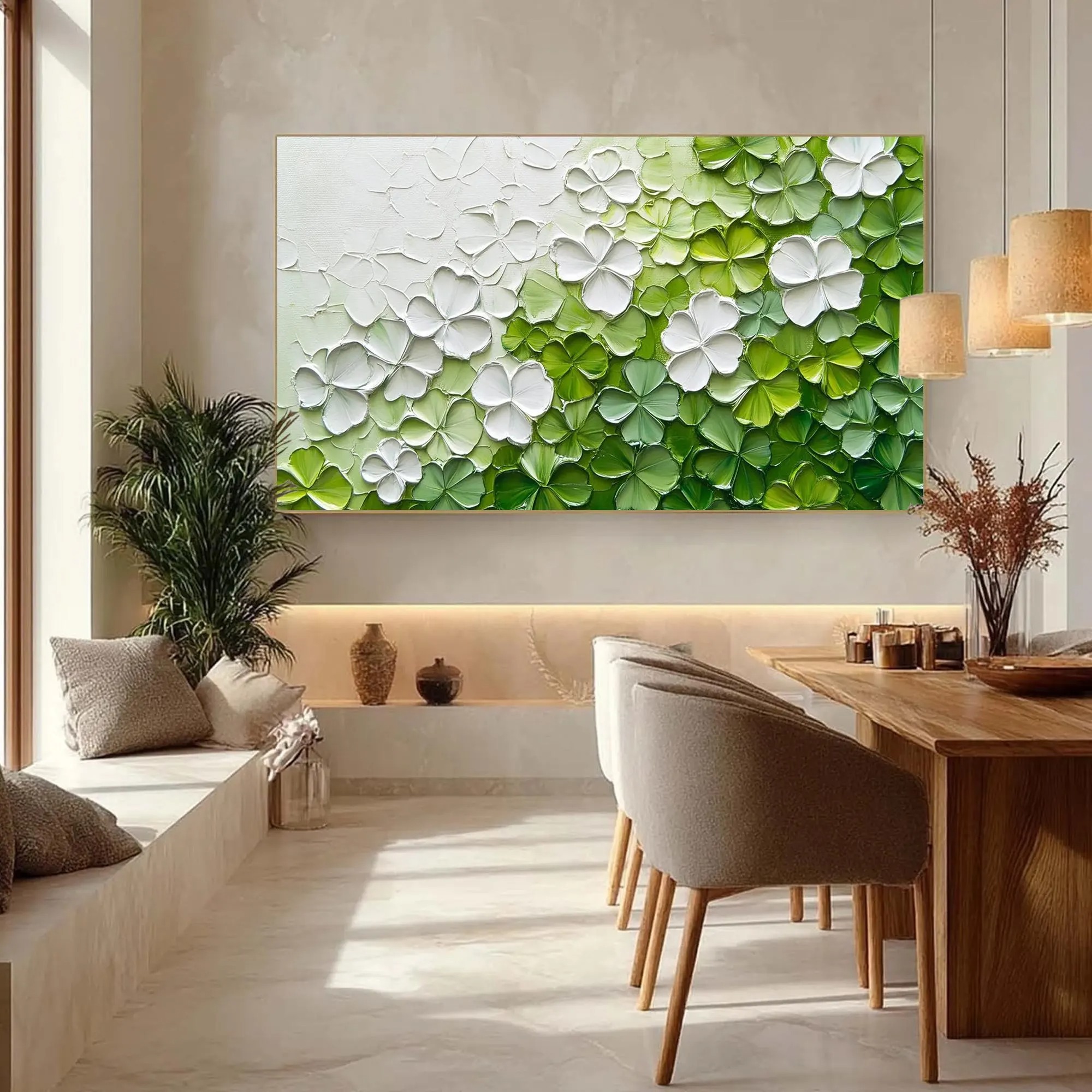 Verdant Bloom – 3D Textured Floral Abstract Painting