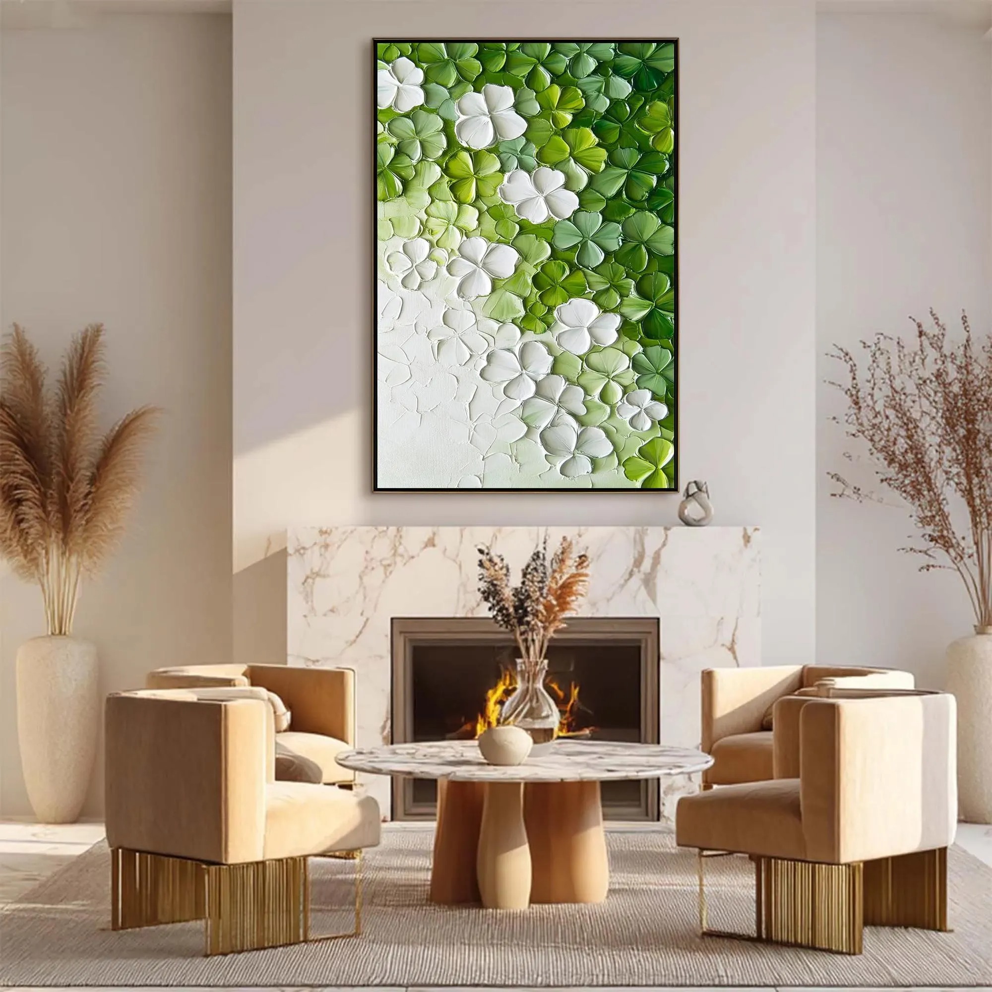 Verdant Bloom – 3D Textured Floral Abstract Painting