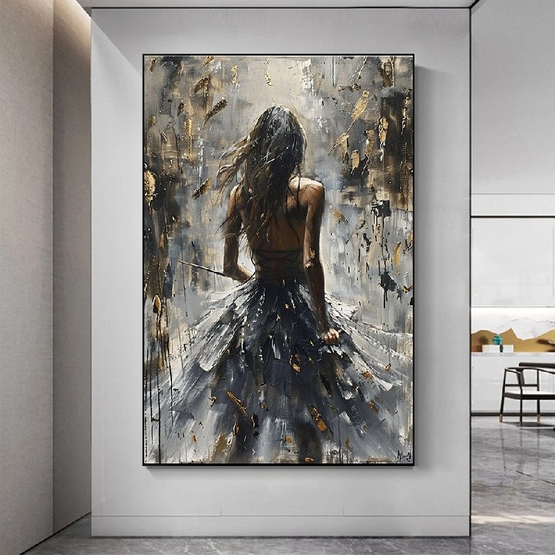 Golden Dancer – Abstract Woman with Gold Textured Oil Painting