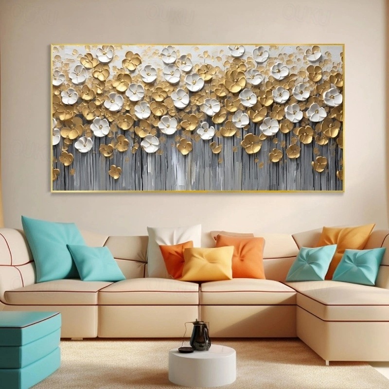 Golden Serenity – 3D Textured Metallic Floral Wall Art