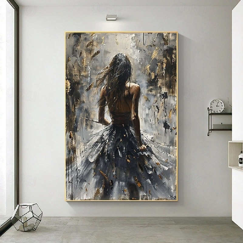 Golden Dancer – Abstract Woman with Gold Textured Oil Painting