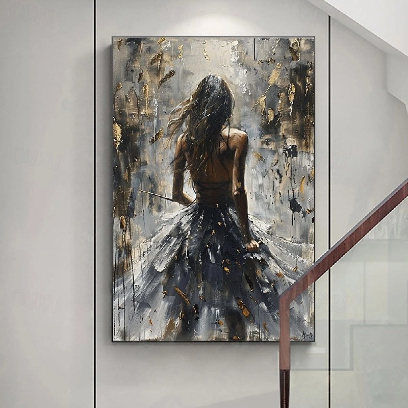 Golden Dancer – Abstract Woman with Gold Textured Oil Painting
